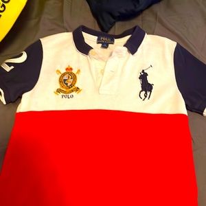 Red white and blue big horse polo colar